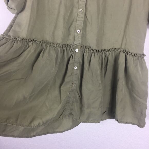 Zara Army Green Babydoll Ruffle Button Oversized Mini Dress XS Lightweight Beach - Picture 12 of 15